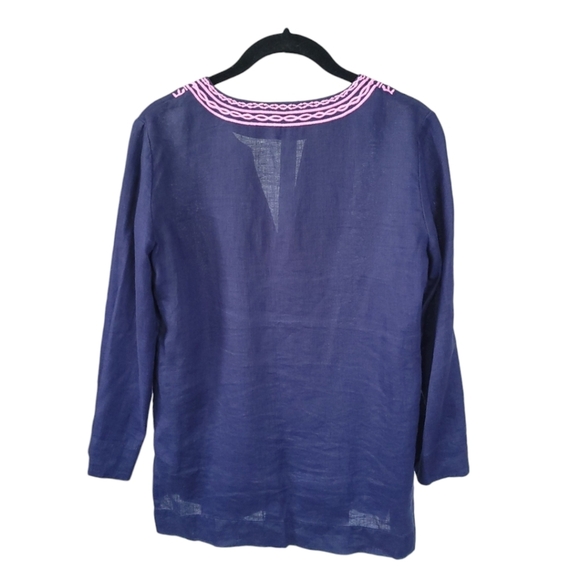 Lilly Pulitzer Amelia Island Tunic Top Blouse XXS Navy Linen Embroidered V-Neck - Picture 3 of 13